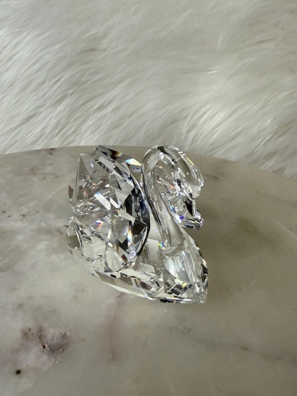 Swarovski Silver Crystal Swan Figurine ~ Large 3" Clear Faceted w/ Etched Logo